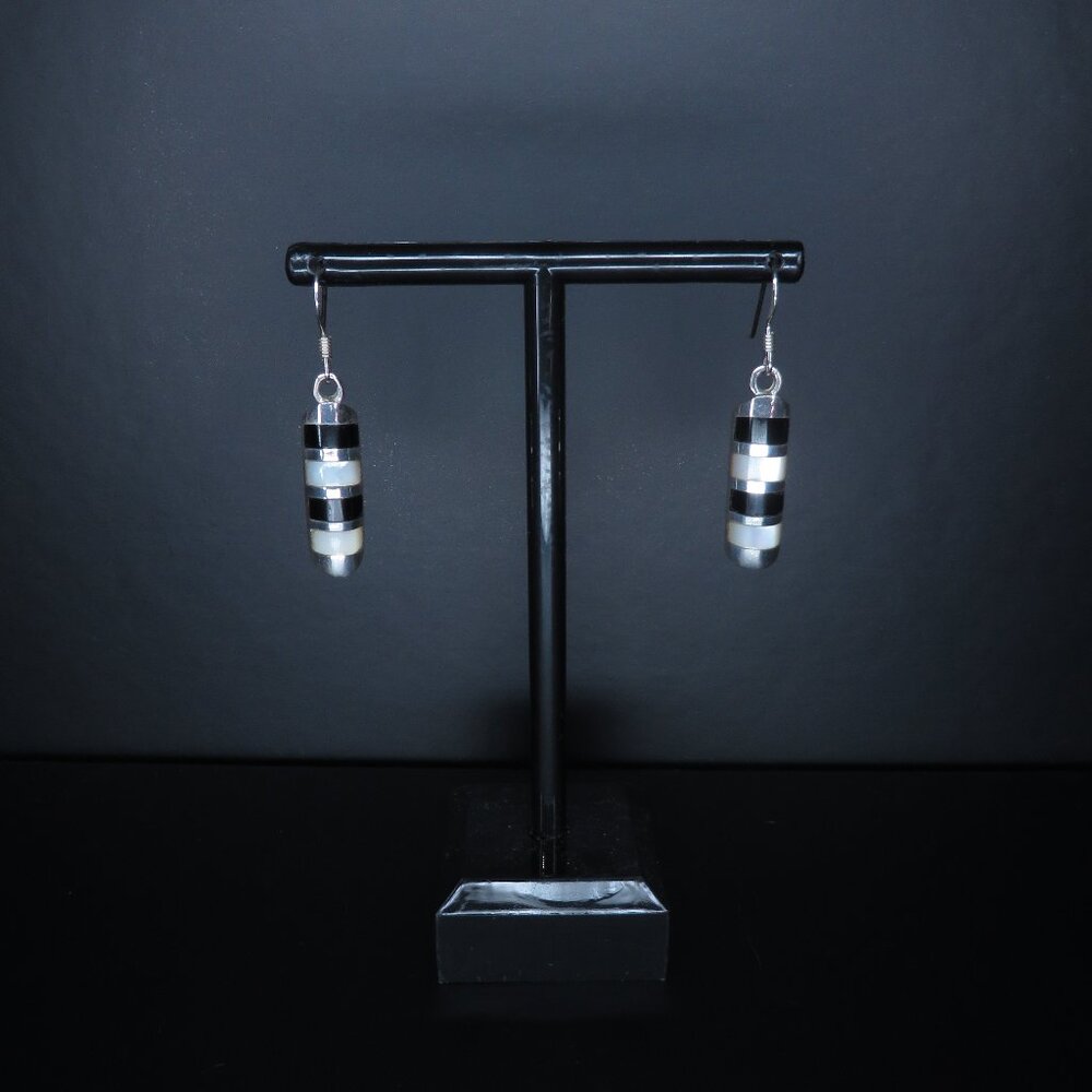 Black, White, and Silver Tone Earrings
